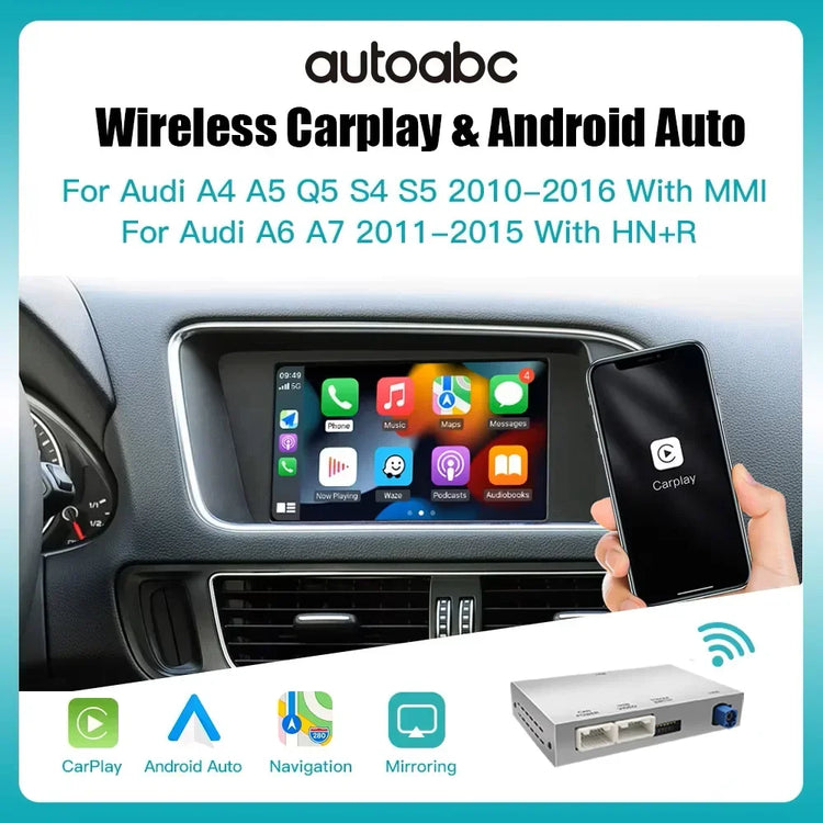 Wireless Carplay Android Auto Interface for Audi A4 B8 A5 Q5 2009-2015, with Airplay Mirror Link Car Play Functions.