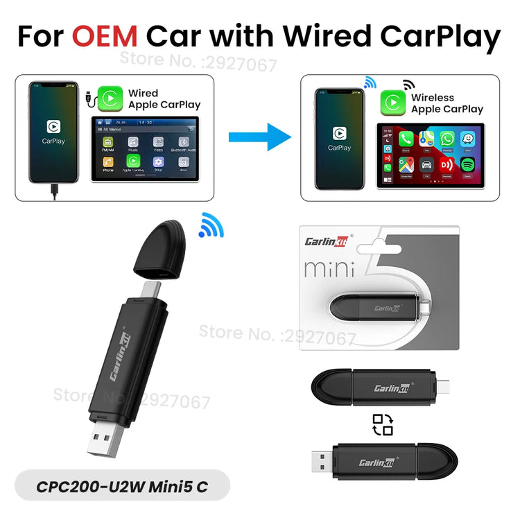 New Wireless Carplay Adapter MINI 5 USB Dongle Wired to Wireless Car Play Box Android Auto Wifi BT Fast Auto Connect.