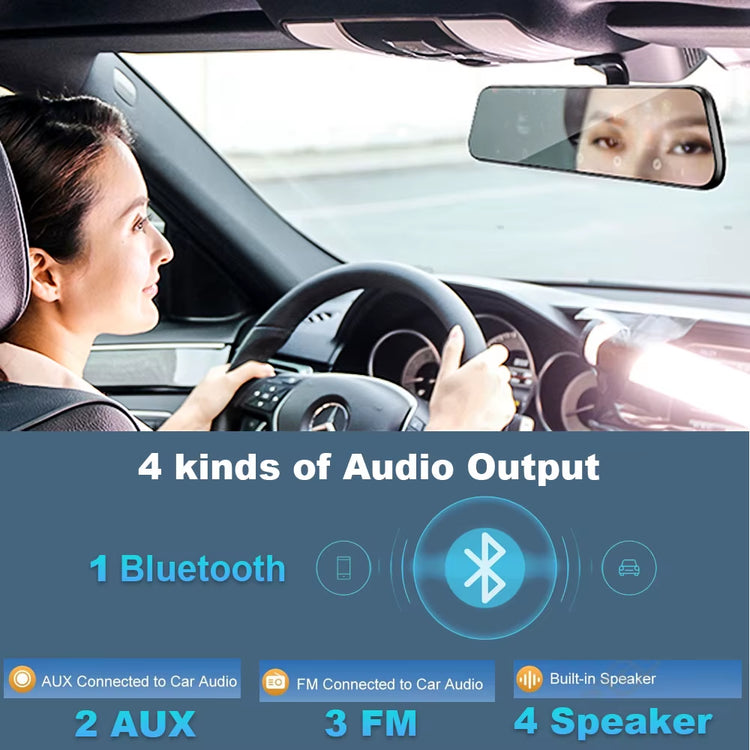 T122 10" 4K Mirror Dash Cam with Car Stereo Carplay 1080P Backup Camera Car Audio Receivers with Bluetooth Android Auto AUX.