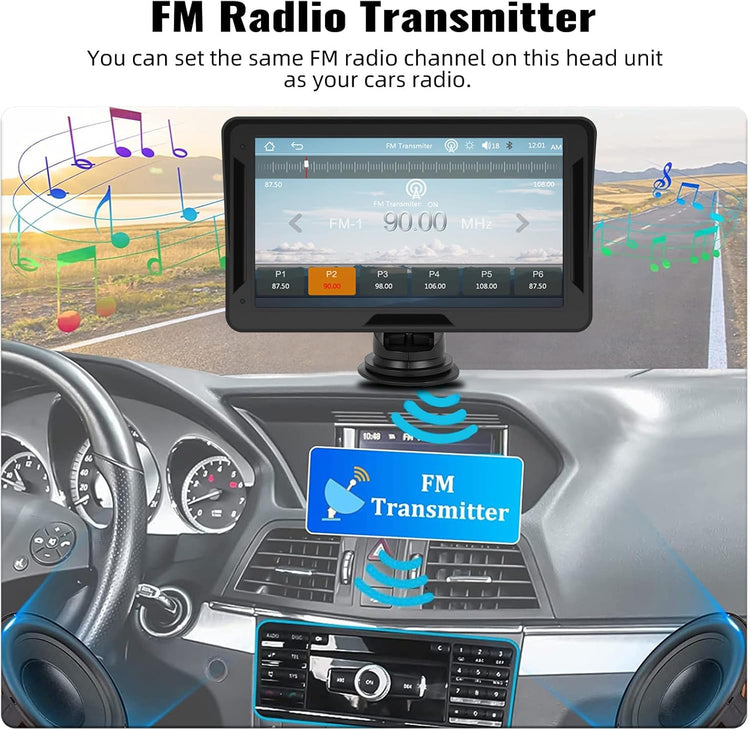 Portable Wireless Carplay Android Auto Screen Car Stereo, 7" HD Touchscreen Radio Carplay Screen for Car Support Mirror Link, Car Audio Receivers with Bluetooth/Aux/Fm/Eq/Voice Control.