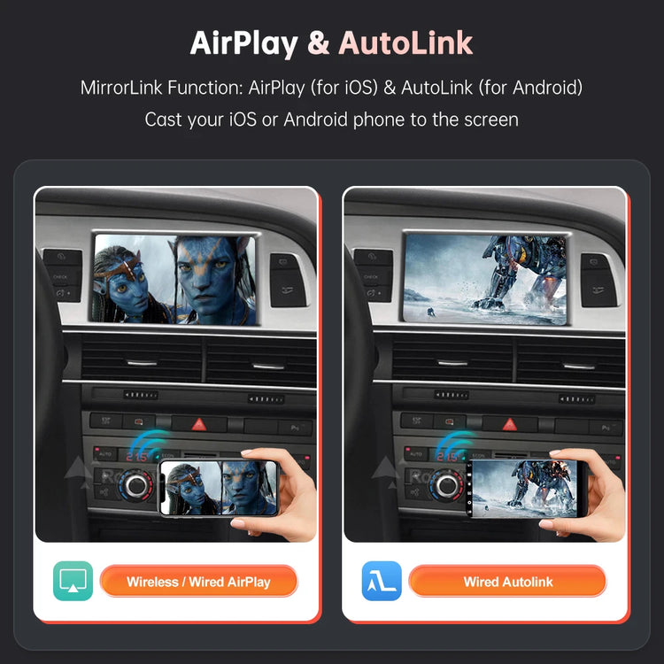 Road Top Wireless Carplay Android Auto for Audi A6 C6 A7 C7 2010-2011 Q7 2010-2015,With Mirror Link Airplay Car Play Functions.