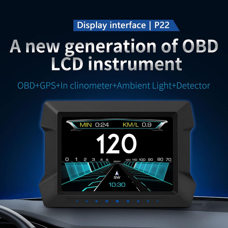 Jemora Multi-Functions Trip Computer P22 Universal Car Head up Display Car Gauge, OBDⅡ Diagnostic and Slope Meter Digital Speedometer Safe Driving Computer Overspeed Alarm for All Vehicles