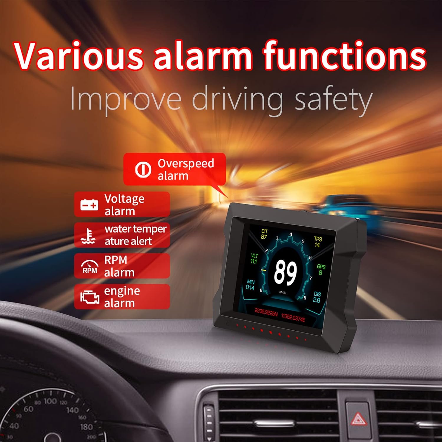 Jemora Multi-Functions Trip Computer P22 Universal Car Head up Display Car Gauge, OBDⅡ Diagnostic and Slope Meter Digital Speedometer Safe Driving Computer Overspeed Alarm for All Vehicles