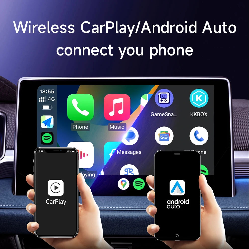 HEYINCAR Carplay Smart Ai Box plus Android Wireless Carplay Android Auto Adapter for Netflix for Youtube Car Play Ai Tv Box.