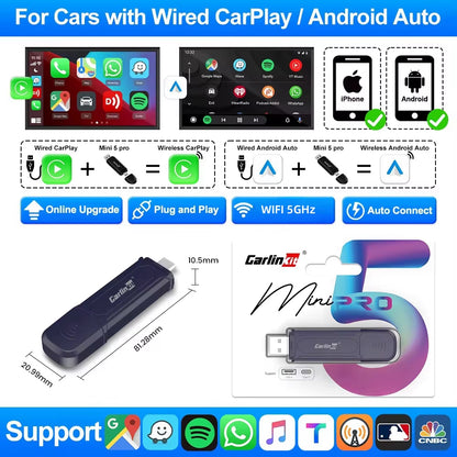 5.0 Wireless Carplay Android Auto Adapter 3 in 1 Wireless Car Adapter for Mazda Toyotal Peugeot Volvo Kia Spotify.