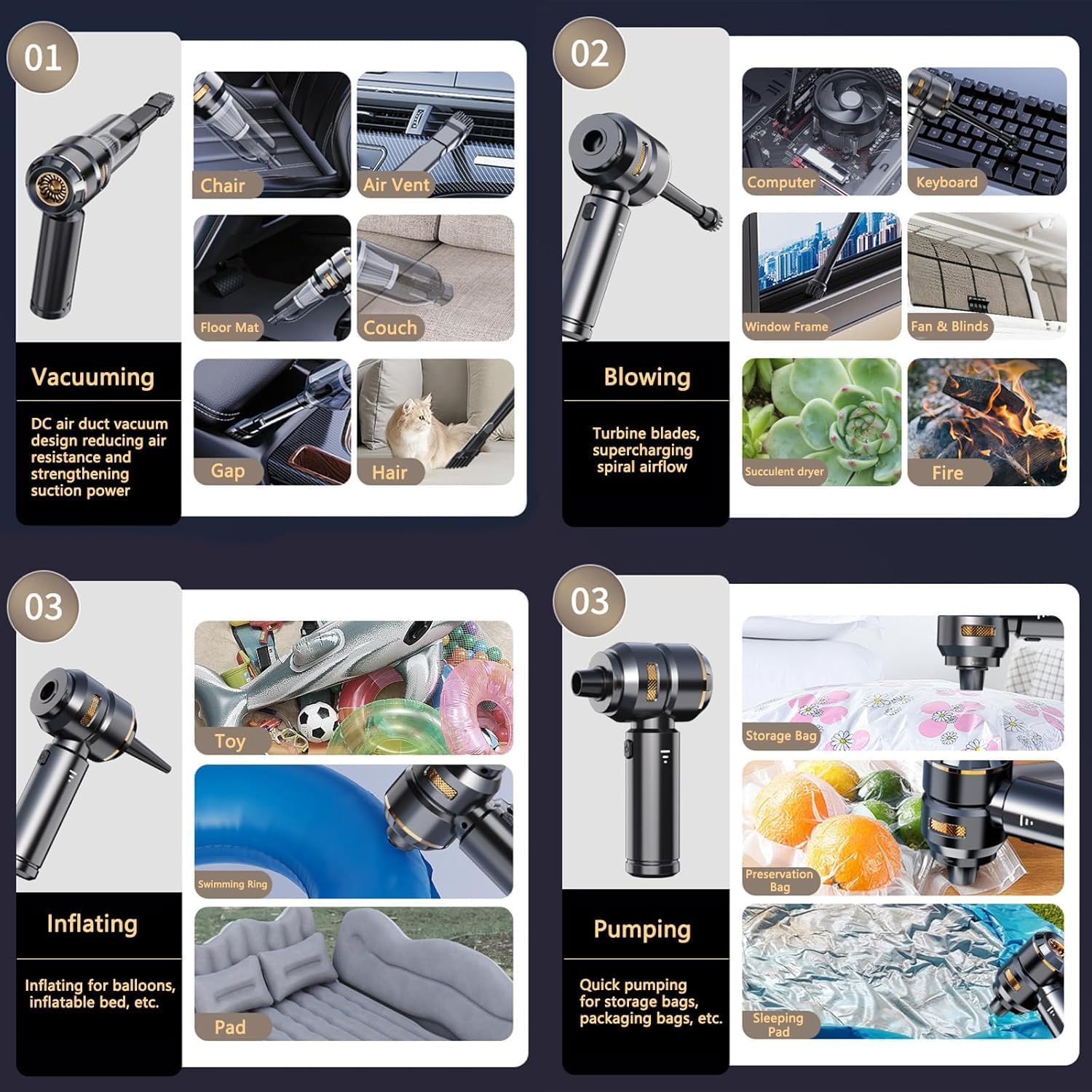 Car Vacuum Cleaner, Handheld Vacuum Cleaner 22000PA High Power, Computer Vacuum Cordless, Compressed Air Duster & Air Blower, Portable Mini Vacuum for PC Keyboard Carpet