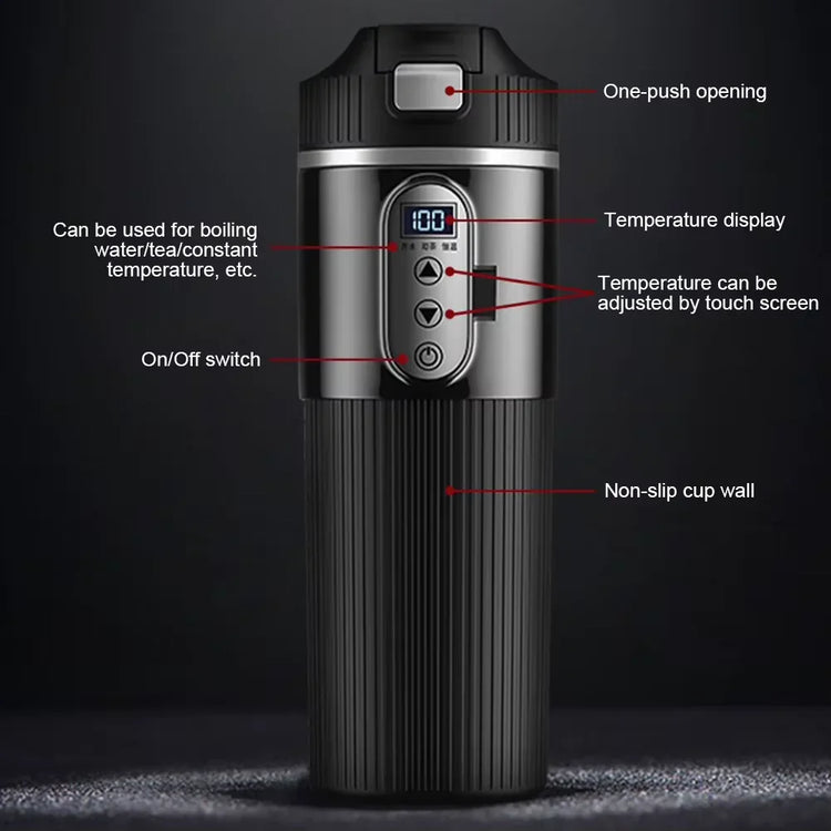 12V/24V Car Heating Cup Smart Temperature Sensor Electric Kettle Stainless Steel Thermos Cup Travel Car Coffee Mug Warmer Bottle