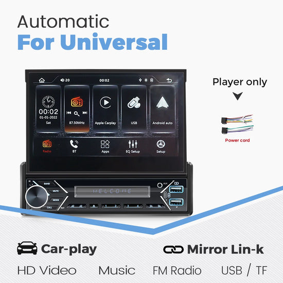 ZD1 7“ 1 Din Carplay Car Radio Android Auto Multimedia Retractable HD Touch Screen FM AUX BT USB Mirrorlink Universal Autoradio.
