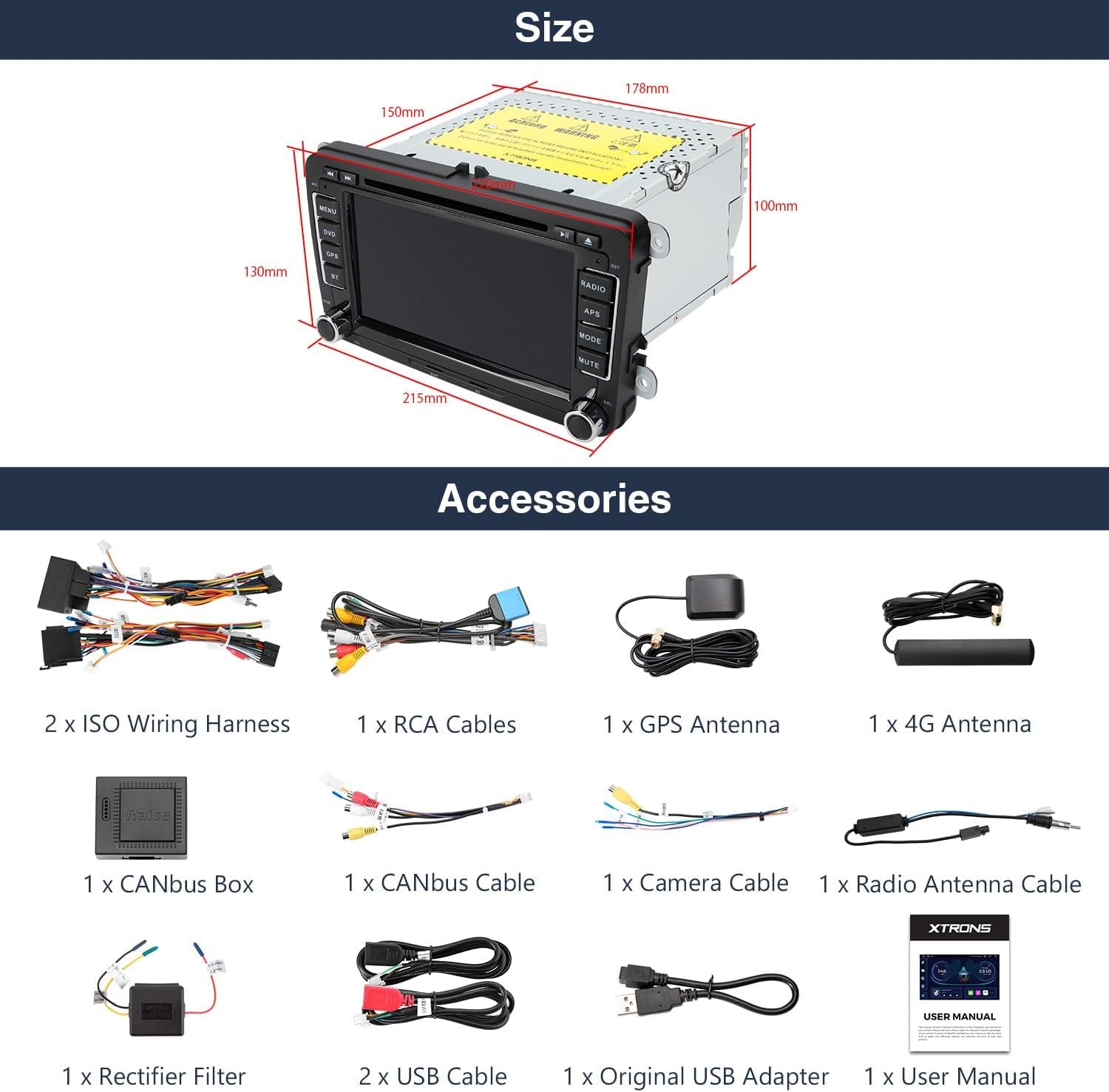 7 Inch Octa Core Double Din Android 13 Car Stereo DVD Player GPS Navigation Built-In 4G WIFI Wireless Car Play DSP RDS Radio A2DP Bluetooth Support AHD Camera DVR Dab+For VW Seat Skoda.
