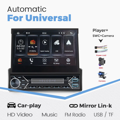 ZD1 7“ 1 Din Carplay Car Radio Android Auto Multimedia Retractable HD Touch Screen FM AUX BT USB Mirrorlink Universal Autoradio.