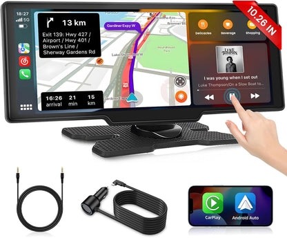 10.26 Inch Wireless Carplay Radio for Car,  Wireless Android Auto Car Display Screen with Dual Bluetooth GPS AUX Hand Free Mirror Link FM Transmitter Sat Nav.