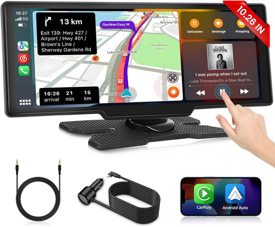 10.26 Inch Wireless Carplay Radio for Car,  Wireless Android Auto Car Display Screen with Dual Bluetooth GPS AUX Hand Free Mirror Link FM Transmitter Sat Nav.