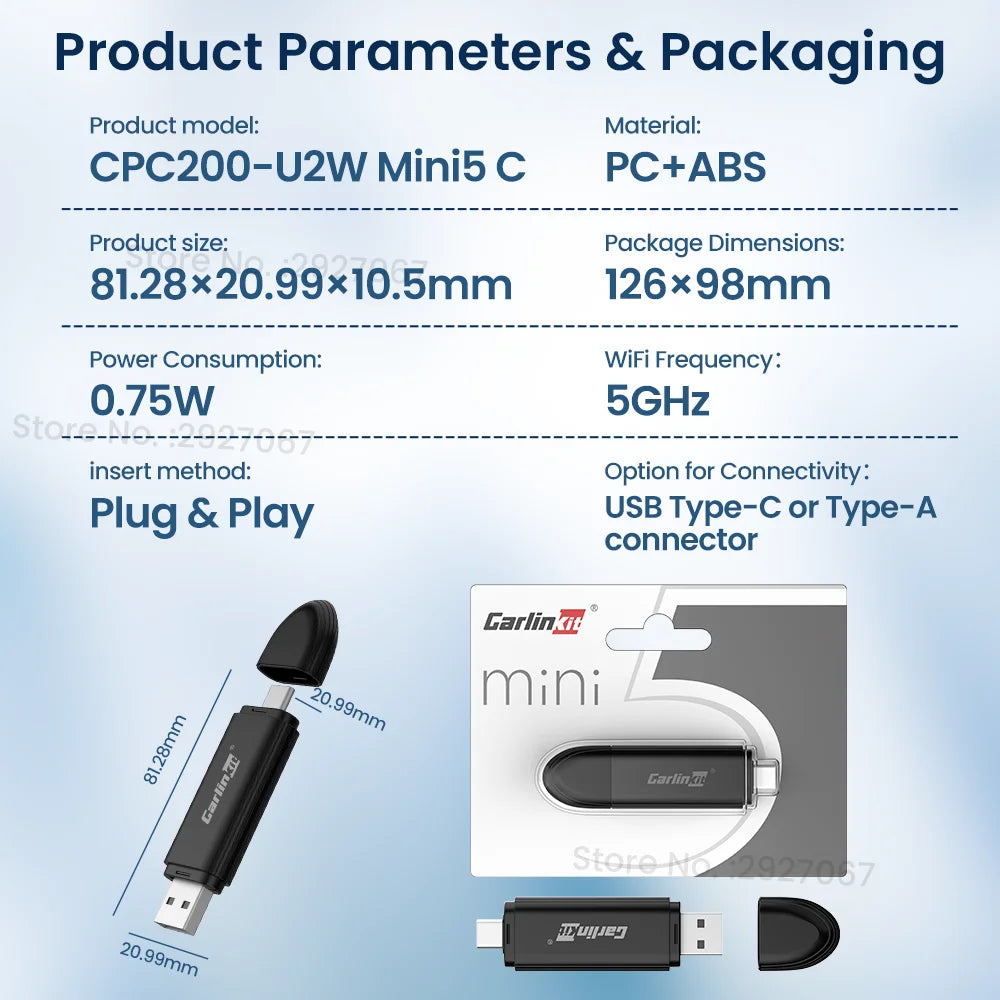 New Wireless Carplay Adapter MINI 5 USB Dongle Wired to Wireless Car Play Box Android Auto Wifi BT Fast Auto Connect.