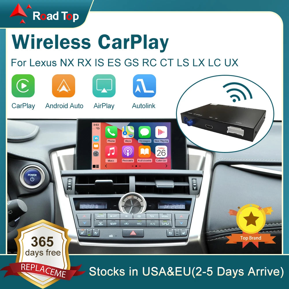 Roadtop Wireless Carplay for Lexus NX RX IS ES GS RC CT LS 2014-2019 with Android Auto Mirror Link Airplay Car Play Functions.