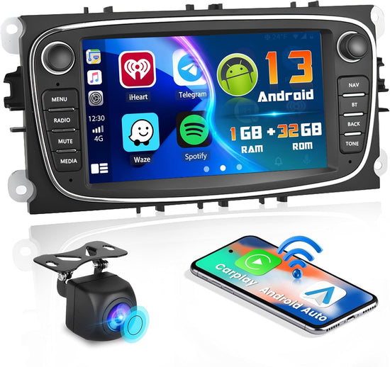 for Ford Focus S-Max Mondeo 9 Galaxy II C-Max Kuga Android Car Stereo Radio Carplay Android Auto 7 Inch Touchscreen Car Radio GPS Navi Wifi Backup Camera Hifi FM RDS SWC.
