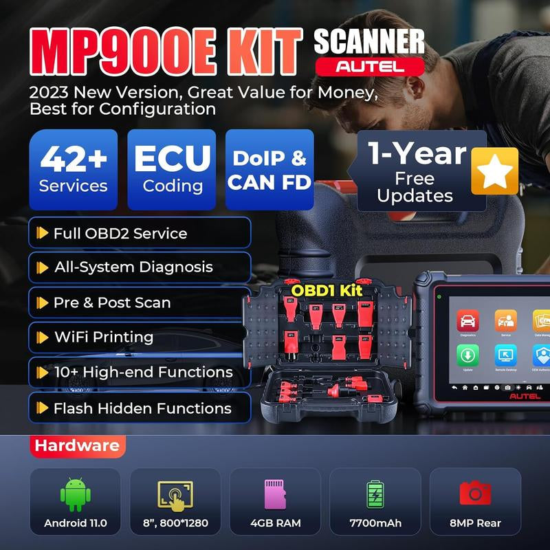 Autel Maxipro MP900E-KIT Car Diagnostic OBD2 Scanner Doip/Can FD, 11 PCS OBD1 Cables ECU Coding, 40+ Services, Active Test, FCA SGW Upgraded of MP808S/MP808BT PRO/MP900