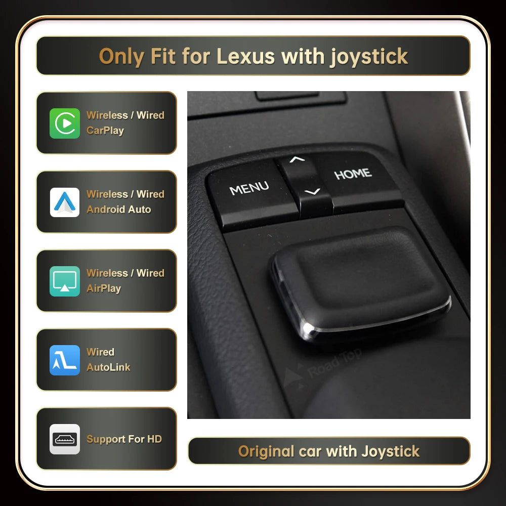 Roadtop Wireless Carplay for Lexus NX RX IS ES GS RC CT LS 2014-2019 with Android Auto Mirror Link Airplay Car Play Functions.