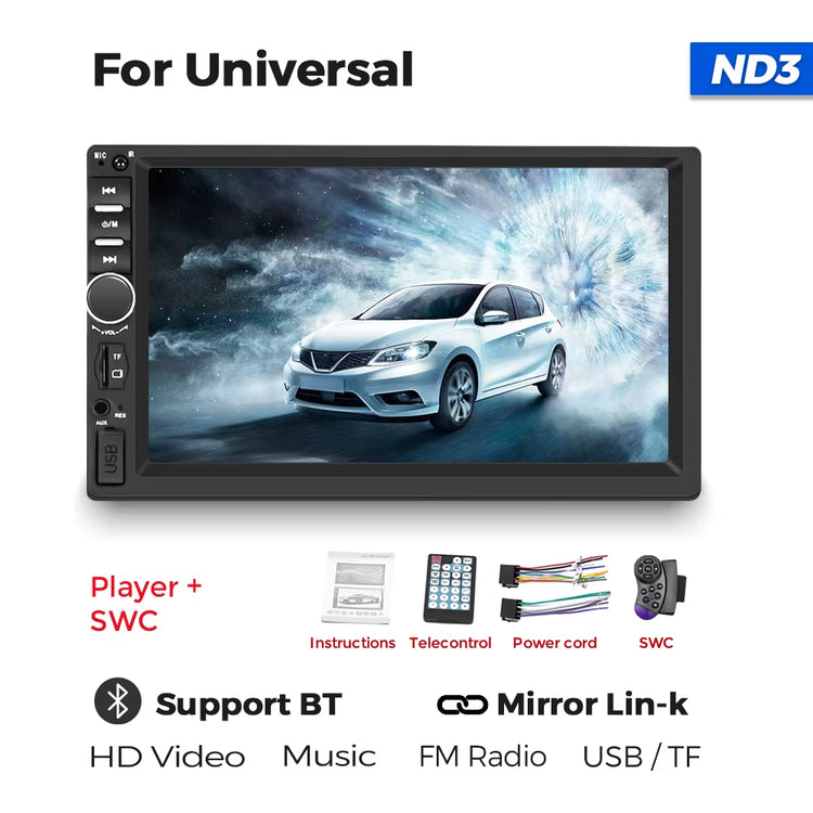 2Din Auto Radio Car Universal Multimedia DVD Player MP5 Wired Carplay Android Auto Mirror Link BT Support Rear View Camera SWC.