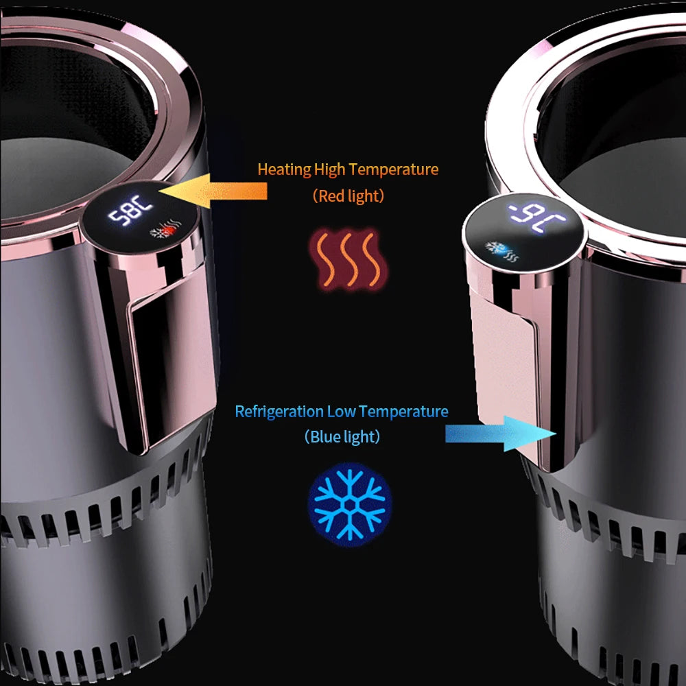 Smart Car 2-In-1 Hot and Cold Cup Drinks Holder Home Fast Refrigeration Cooling/Heating Mini Touch Screen Beverage Mug Drink Can.