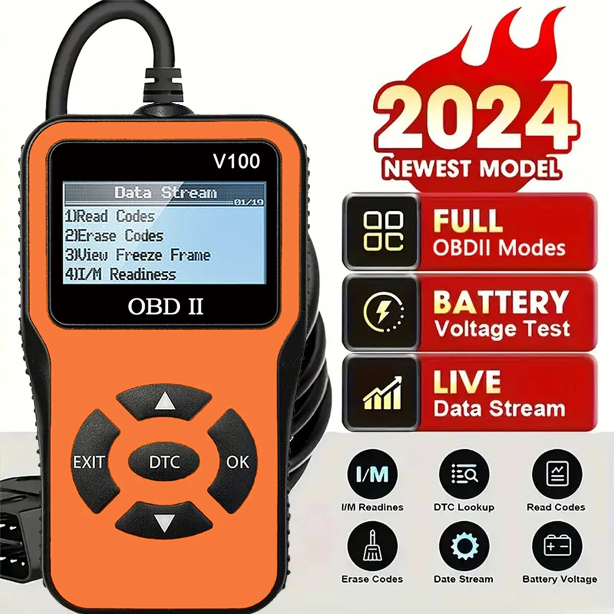 Car OBD2 Scanner Diagnostic Tool Code Reader, Car Voltage Tester Engine Fault Code Scanner, Charging Tester Diagnostic Tool V100
