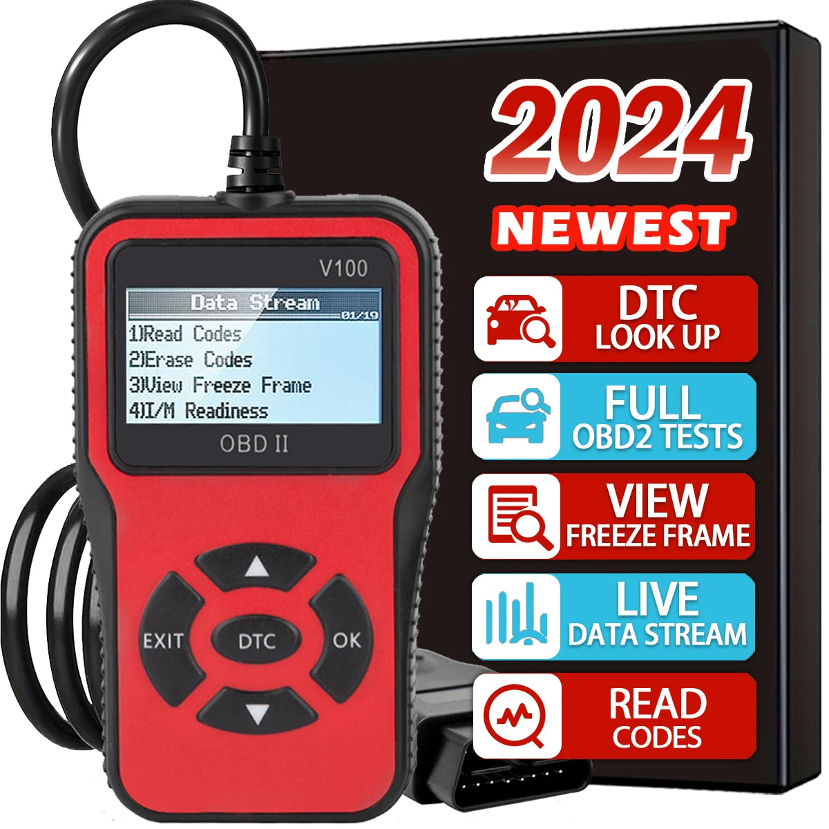 Car OBD2 Scanner Diagnostic Tool Code Reader, Car Voltage Tester Engine Fault Code Scanner, Charging Tester Diagnostic Tool V100