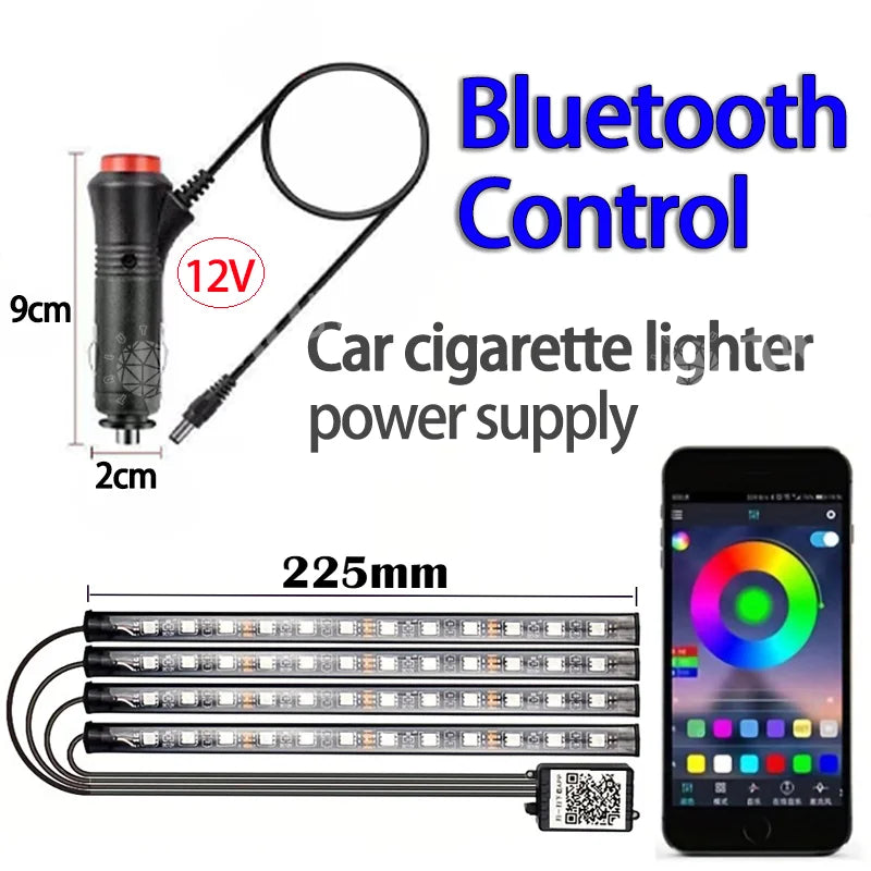 LED Car Music Light Strip 48Leds USB Smart Bluetooth APP Control Waterproof Multi-Color RGB Car Interior Atmosphere Light Strip