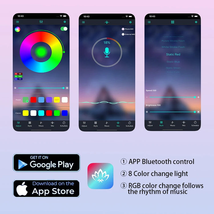 LED Car Music Light Strip 48Leds USB Smart Bluetooth APP Control Waterproof Multi-Color RGB Car Interior Atmosphere Light Strip