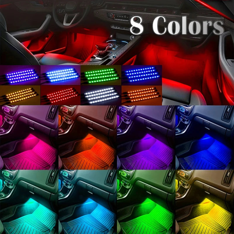 LED Car Music Light Strip 48Leds USB Smart Bluetooth APP Control Waterproof Multi-Color RGB Car Interior Atmosphere Light Strip