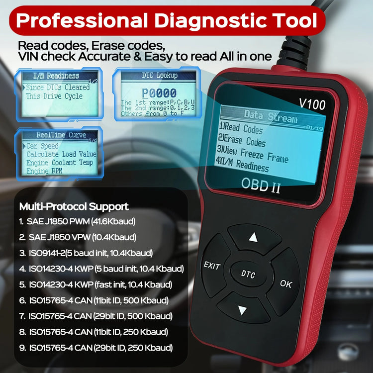 Car OBD2 Scanner Diagnostic Tool Code Reader, Car Voltage Tester Engine Fault Code Scanner, Charging Tester Diagnostic Tool V100