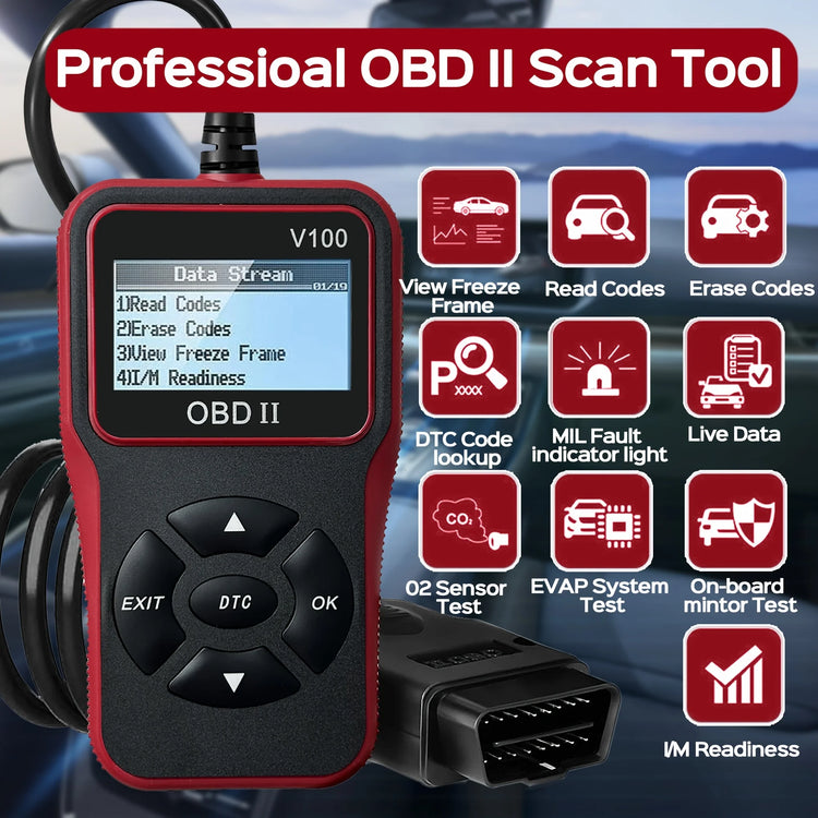 Car OBD2 Scanner Diagnostic Tool Code Reader, Car Voltage Tester Engine Fault Code Scanner, Charging Tester Diagnostic Tool V100