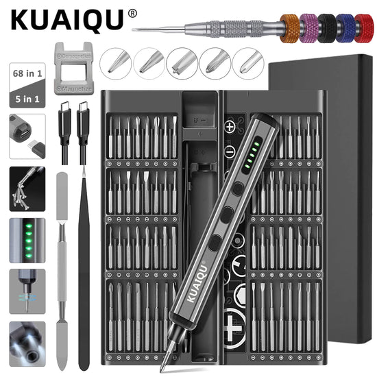 68 in 1 Precision Electric Screwdriver Set 64 Magnetic Bits 5 Torque or 5-In-1Manual Screwdriver Tool Foriphone Watch PC Glasses