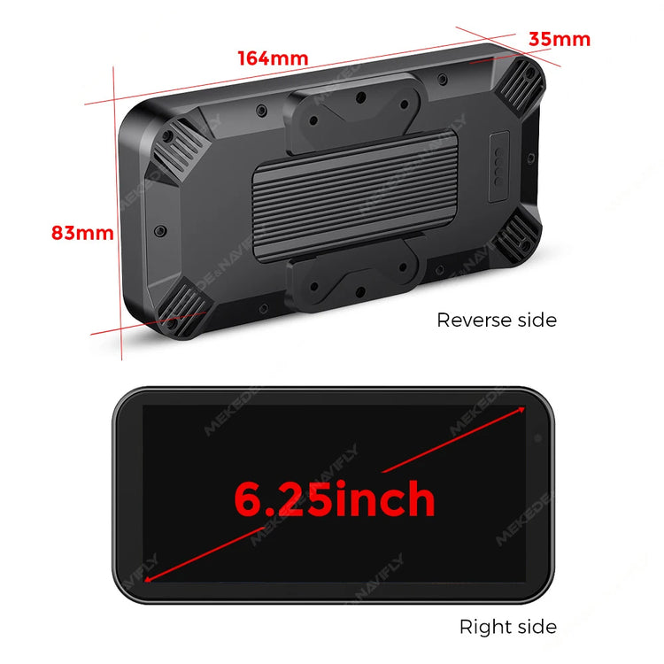 6.25" 1560*720 Motorcycle GPS Navigation IP67 Waterproof Display Wireless Car Play Android Auto Moto TPMS Dual 1080P Recording.