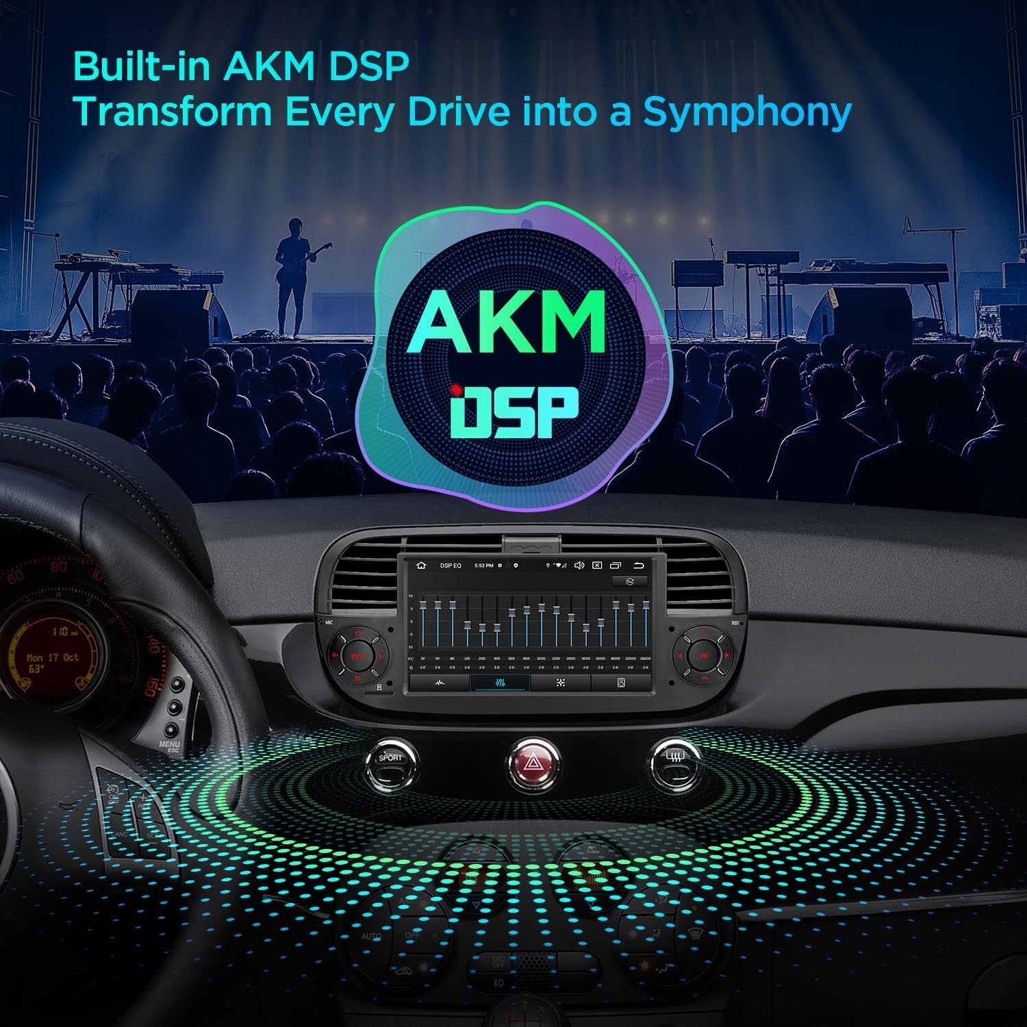 7" Android 14 1 Din Car Stereo 4+64GB for Fiat 500(2007-2015) Black, Octa-Core Radio Player, Built-In 4G ASM DSP 2K Carautoplay Android Auto GPS Navigation Bluetooth 5.0 New UI, Optional DAB+.