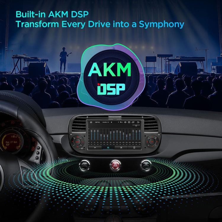 7" Android 14 1 Din Car Stereo 4+64GB for Fiat 500(2007-2015) Black, Octa-Core Radio Player, Built-In 4G ASM DSP 2K Carautoplay Android Auto GPS Navigation Bluetooth 5.0 New UI, Optional DAB+.