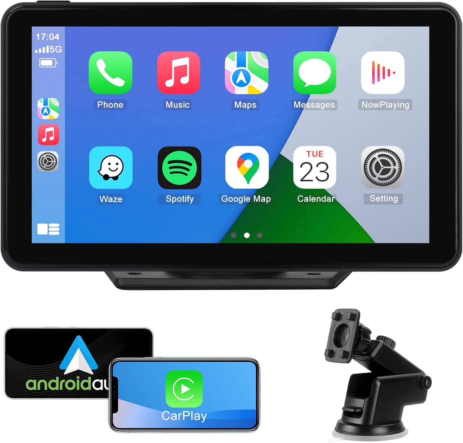 Wireless Apple Carplay Android Auto Screen for Car, 7" HD Touch Screen Car Stereo Portable Live Navigation Car Play Mirror Link Music Video Player Siri/Airplay/Aux/Fm/Radio.