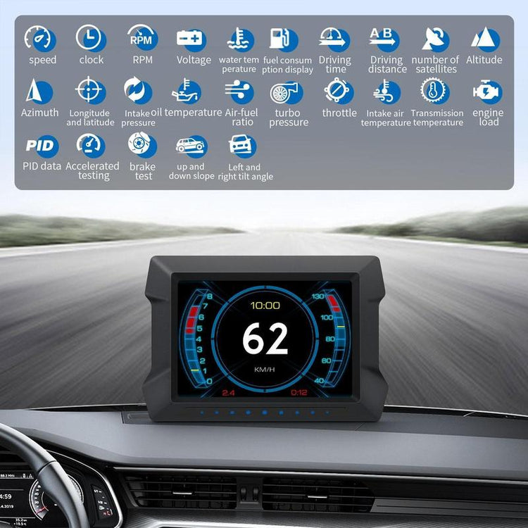 2025 New Car Digital GPS Tachometer, Car HUD Head-Up Display, OBD/GPS Smart Meter, Speed, Engine RPM, Voltage Screen, Fault Detection, Clear Fault Code, Hill Descent Meter, Ambient Lighting Multifunctional for Most Vehicles