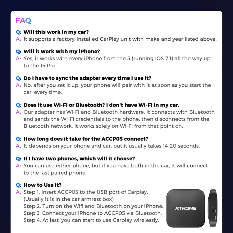 Wireless Adapter for Car Play, Wireless Activator Plug & Play for Iphone, Android Car Stereos Android Auto USB Dongle for Factory Installed Wired Car Play, ACCP05.