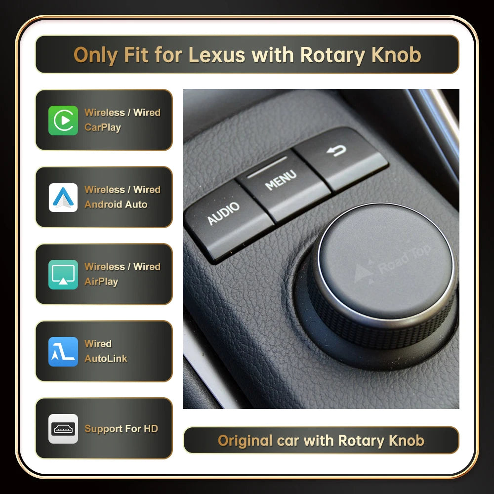 Roadtop Wireless Carplay for Lexus NX RX IS ES GS RC CT LS 2014-2019 with Android Auto Mirror Link Airplay Car Play Functions.