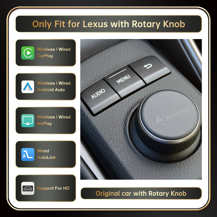 Roadtop Wireless Carplay for Lexus NX RX IS ES GS RC CT LS 2014-2019 with Android Auto Mirror Link Airplay Car Play Functions.