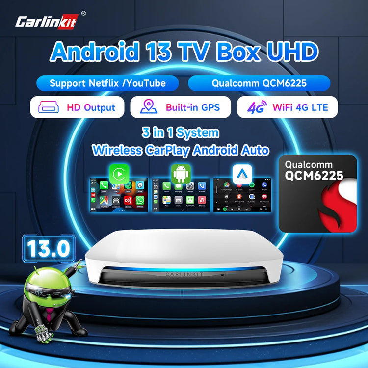 128G  Ai Box Android 13 Wireless Carplay HDMI Output Wireless Adapter Android Auto Car Play Qualcomm 6225 Fota Upgrade.