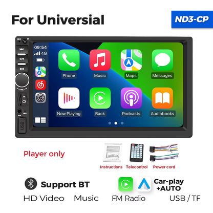 2Din Auto Radio Car Universal Multimedia DVD Player MP5 Wired Carplay Android Auto Mirror Link BT Support Rear View Camera SWC.
