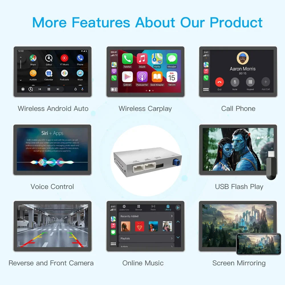 Wireless Carplay Android Auto Interface for Audi A4 B8 A5 Q5 2009-2015, with Airplay Mirror Link Car Play Functions.