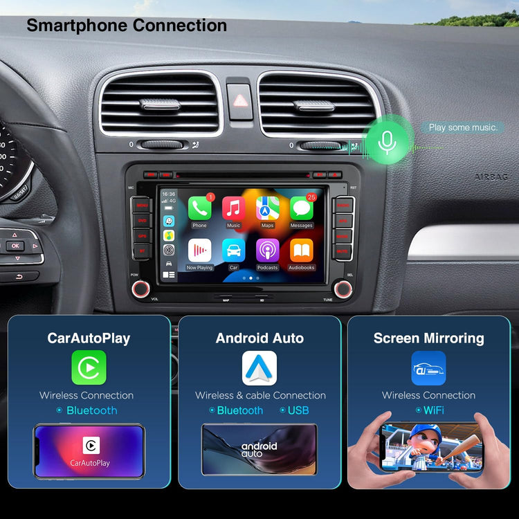 7 Inch Octa Core Double Din Android 13 Car Stereo DVD Player GPS Navigation Built-In 4G WIFI Wireless Car Play DSP RDS Radio A2DP Bluetooth Support AHD Camera DVR Dab+For VW Seat Skoda.