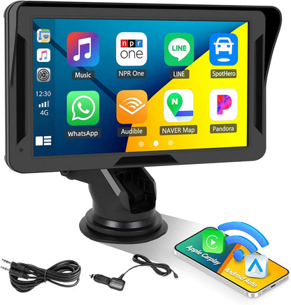 Portable Wireless Carplay Android Auto Screen Car Stereo, 7" HD Touchscreen Radio Carplay Screen for Car Support Mirror Link, Car Audio Receivers with Bluetooth/Aux/Fm/Eq/Voice Control.