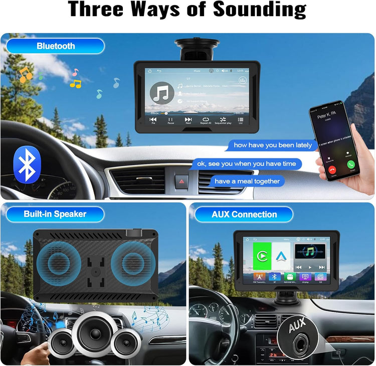 Portable Wireless Carplay Android Auto Screen Car Stereo, 7" HD Touchscreen Radio Carplay Screen for Car Support Mirror Link, Car Audio Receivers with Bluetooth/Aux/Fm/Eq/Voice Control.
