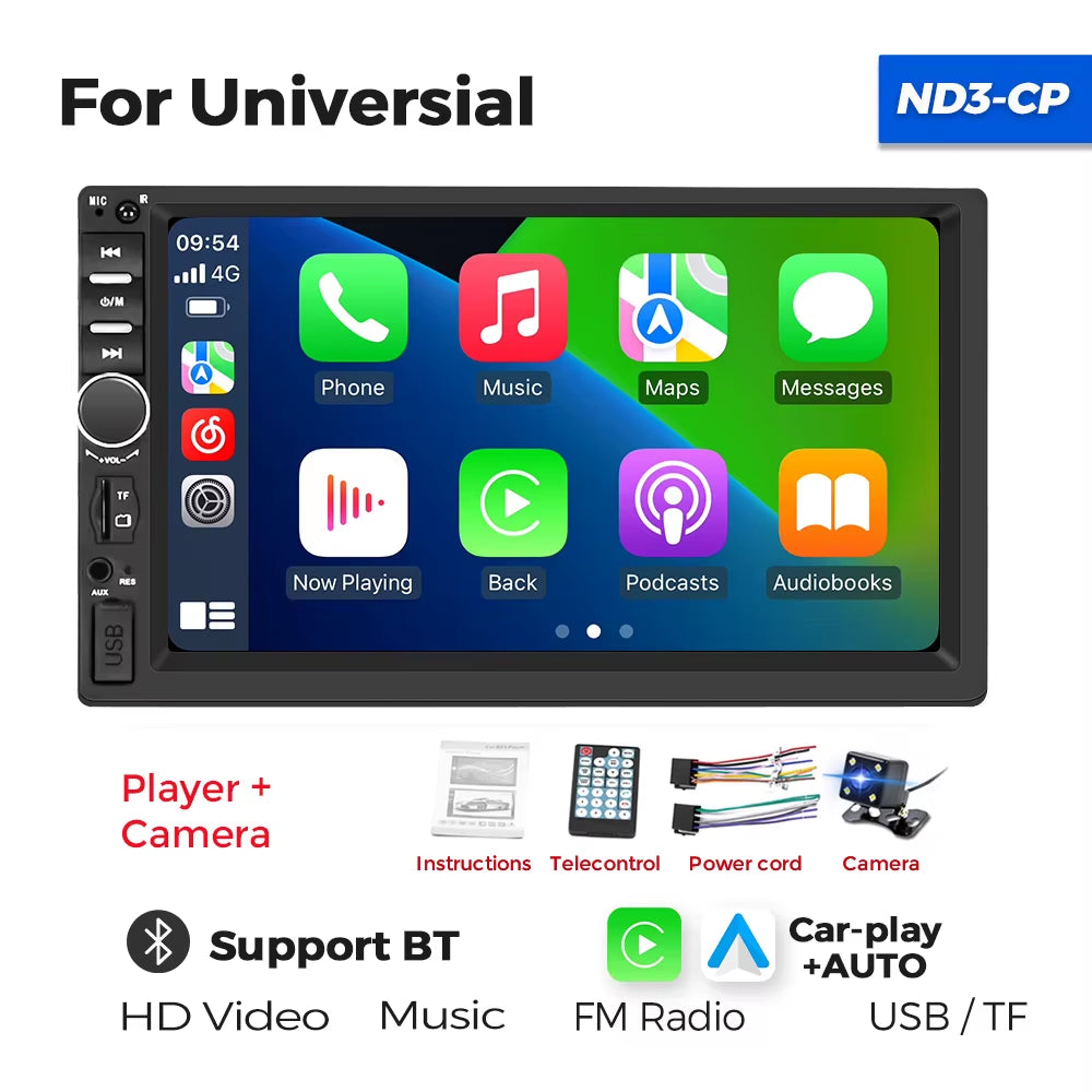 2Din Auto Radio Car Universal Multimedia DVD Player MP5 Wired Carplay Android Auto Mirror Link BT Support Rear View Camera SWC.