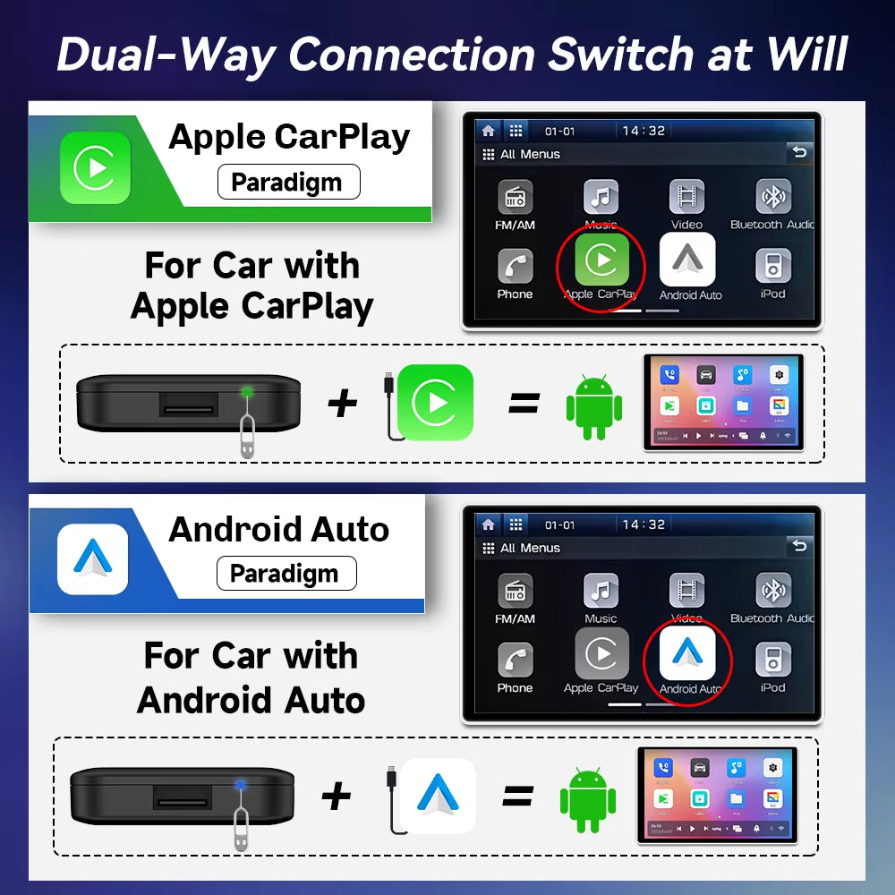 Wireless Carplay Android TV Box 3 in 1 Adapter for OEM Android Auto Car Play Box Multimedia Smart Ai Box Online Video.