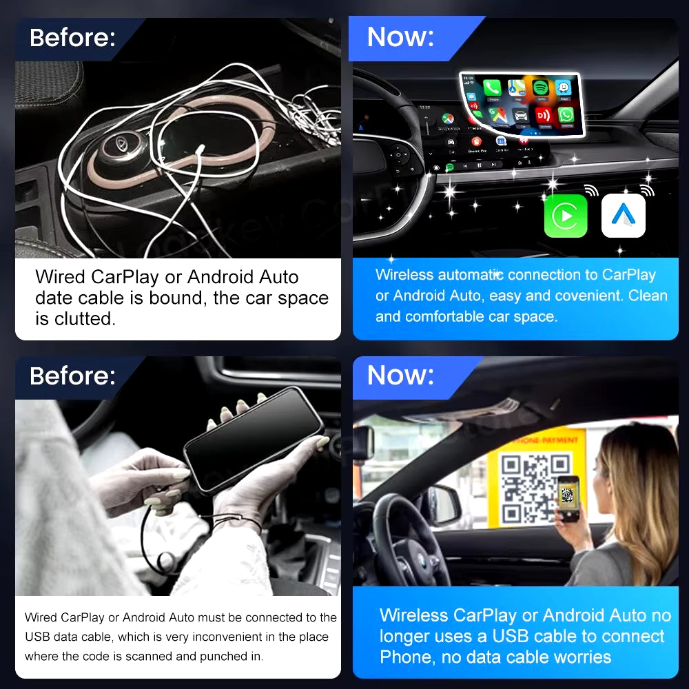 5.0 Wireless Carplay Android Auto Adapter 3 in 1 Wireless Car Adapter for Mazda Toyotal Peugeot Volvo Kia Spotify.
