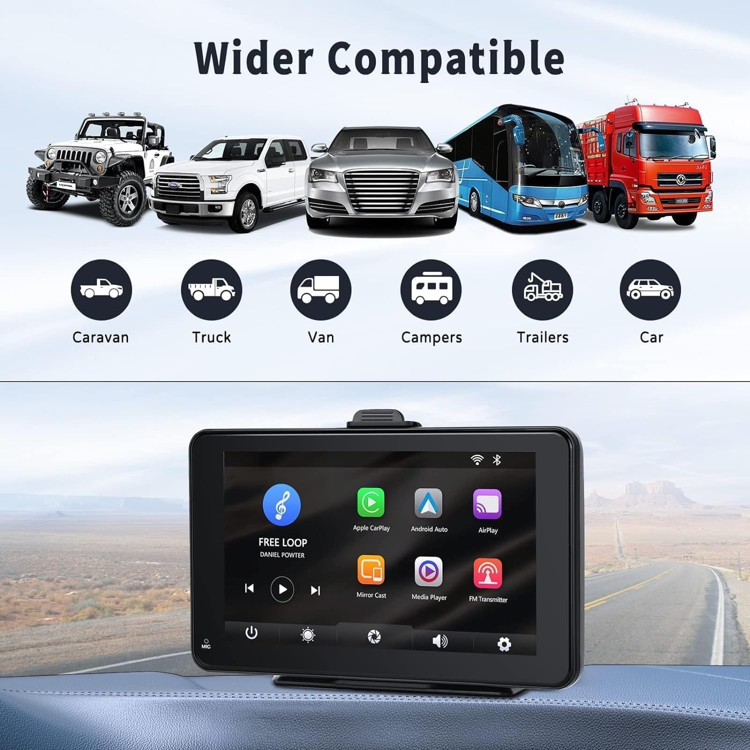 Carplay Screen for Car with Backup Camera + 64GB TF Card, 7 Inch Portable Touch Screen Car Stereo with Wireless Carplay and Android Auto Bluetooth Hands Free Call Mirrorlink/Gps/Siri/Fm/Aux.