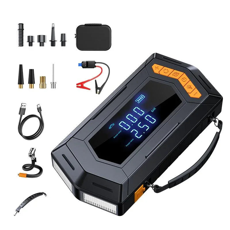 【6-IN-1】 Portable Car Jump Starter with 150PSI Vacuum Extraction Air Compressor, 12V 12000Mah 6000A Car Battery Jump Starter Battery Pack (8L Gas/8L Diesel), Large LCD Display, Father&